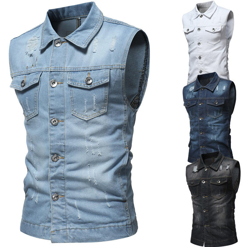 High Quality Man Slim Lapel Sleeveless Denim Jeans Jacket