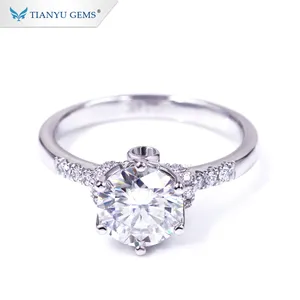 Tianyu edelsteine nach 2ct runde hearts & arrows cut moissanite diamant weiß gold hochzeit ring