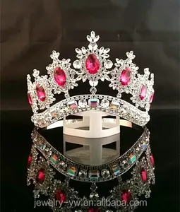 Manuale di Personalizzazione Pieno e Rotondo Big Shiny Reginetta di Bellezza Strass Metallo Argento Rosa AB Pageant Concorso Corona e Tiara