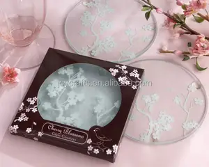 düğün iyilik dönüş hediye kiraz çiçekleri buzlu yuvarlak cam coaster