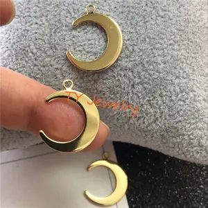 High Polished Custom Gold Silver DIY Jewelry Accessories Pendant Making Brass Crescent Moon Shaped Charm