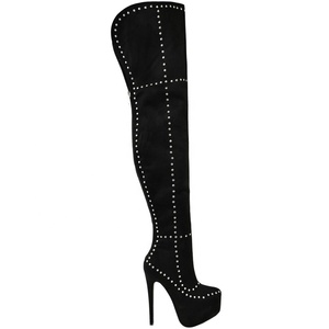Botas hasta la rodilla hasta el muslo de cuero Sexy con plataforma tachonada para mujer Botas largas con remaches elásticos Punk - Product Image 2