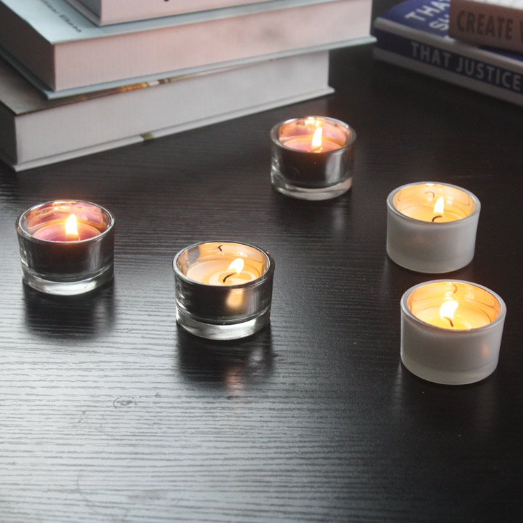 Glass tea light holder,glass candle holder with painted silver inside.