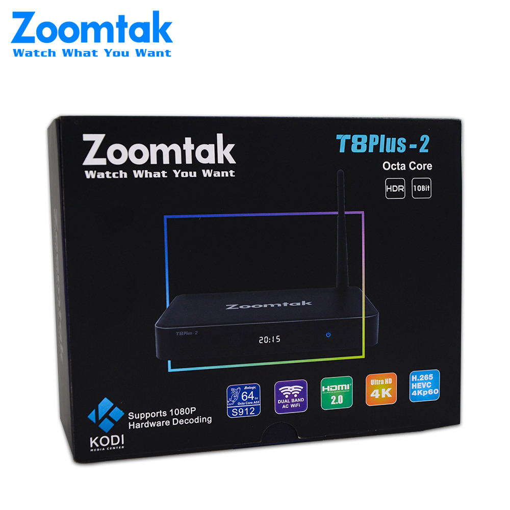 Zoomtak T8plus-2 flux tv box Android octa core tv box 4 K UHD Aml S912 xbmc hd media player réseau streamer arabe iptv boîte