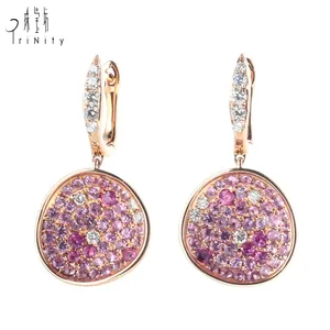 Earrings Luxury jewellery 18k Rose Gold Trendy Pink Sapphire Earrings For Women Vintage New Design Earrings