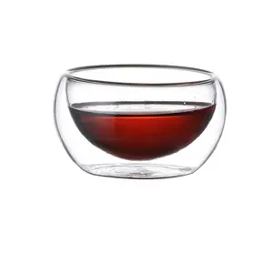 Copo de vidro de borosilicate 50ml, copo redondo para chá de vidro com parede dupla