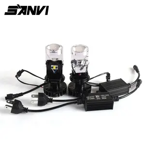 Sanvi yeni Mini H4 LED projektör Lens farlar 10V-15V 28W 2500LM araba LED far lambaları yüksek düşük işın değiştirin H4 halojen