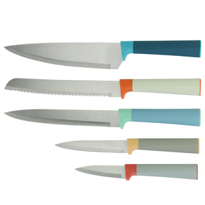 تصميم جديد الفولاذ المقاوم للصدأ الرملي شفرة لينة صعبة 6 قطعة الملونة المطبخ طقم السكاكين مع اللوحة كتلة خشبية - Product Image 2