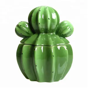 Eco Ceramic 3D Cactus Storage Cookie Jar With Lid for Candy and Food