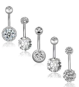 5Pcs/Set 14G Stainless Steel Sexy Belly Button Rings For Women Girl Navel Rings High Brightness Zircon Body Piercing Jewelry