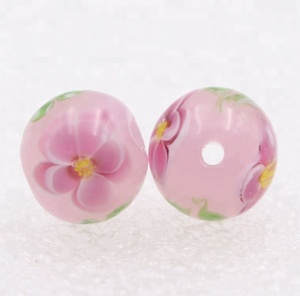 12mm <strong>Round</strong> Pink Floral Crystal Lampwork Glass Loose <strong>Beads</strong> for Jewelry Kits - Product Image 5