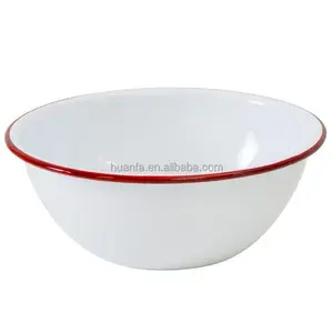Vintage Enamelware Cereal Bowl - Solid White mit Red Rim Enamel Dining Bowls 15.8cm
