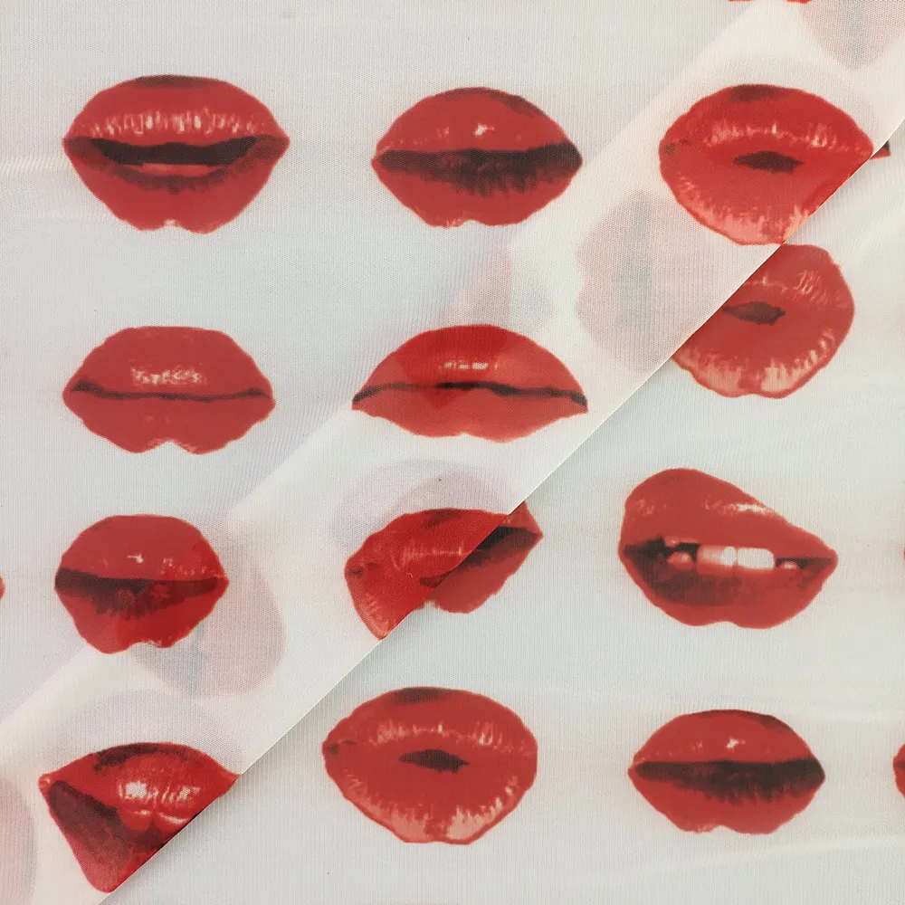 Großen roten lippen gedruckt weiche mesh stoff großhandel für tuch