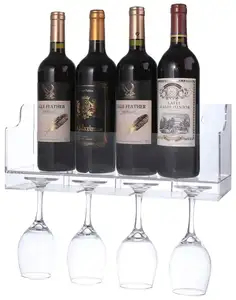 Acrylic Wall Mounted Wine Rack,Bottle & Glass Holder,Clear Storage Store Custom size Acrylic Wall Mounted Wine Rack