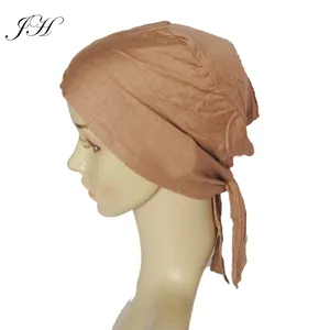 Wholesale Women Bandage Solid Jersey Inner Hijab String Caps Islamic Head Wear Hat Lace up Ninja Underscarf Bonnet Cap