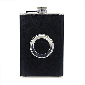 Venda quente Preto Couro Envolvido 8oz Aço Inoxidável <span class=keywords><strong>Hip</strong></span> <span class=keywords><strong>Flask</strong></span> com Built-in Dobrável Shot <span class=keywords><strong>Glass</strong></span> e Funil - Product Image 4