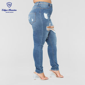 OEM e ODM Jeans Skinny strappati blu medio da <span class=keywords><strong>donna</strong></span> <span class=keywords><strong>pantaloni</strong></span> stretti - Product Image 2