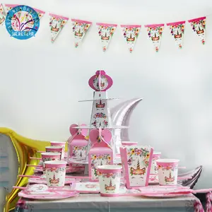 Rosa Bicchieri di Carta Piatto Di Compleanno Della Ragazza Baby Shower Partito Forniture Unicorno Decorazioni Del Partito Stoviglie Usa E Getta