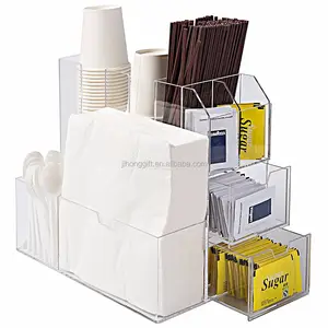 2 Lades Clear Deluxe multifunctionele Koffiekopjes Specerijen Acryl Organizer Caddy Servet Houder Rekken