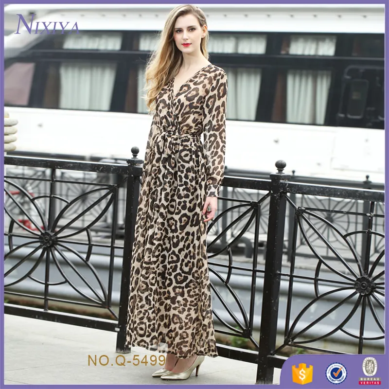 2018 de La Gasa de la impresión del leopardo de impresión longitud del tobillo de mujer vestido