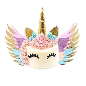 Ensemble de décorations de <span class=keywords><strong>gâteau</strong></span> de <span class=keywords><strong>licorne</strong></span> pour fête d'anniversaire, baby shower, mariage, avec des oreilles de <span class=keywords><strong>licorne</strong></span> dorées brillantes, des cils scintillants, des ailes colorées - Product Image 2