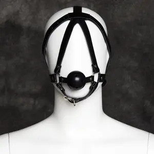 Hood Bondage Kulit Hitam Merah Muda dengan Penutup Mulut untuk Pengikat atau Cosplay Budak - Product Image 1