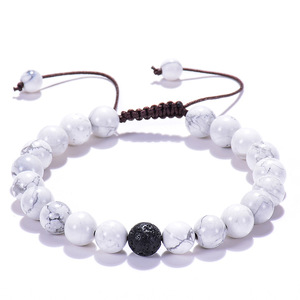 Offres Spéciales Lave Pierre Bijoux 8mm Perles De Turquoise Marron/noir Cordon De Cire à la Main Réglable Bracelet Pour unisexe