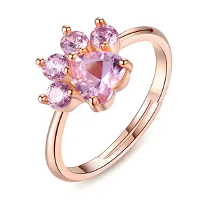 Únguis GT01 925 de Prata Esterlina 100% Naturais Rosa Quartzo Rosa Gato Ajustável Anel Fine Jewelry para As Mulheres de Casamento