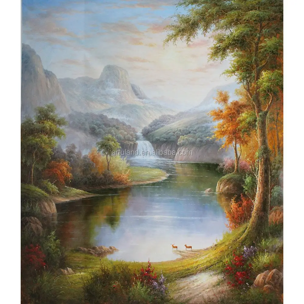Peinture à l'huile de scène de montagne chinoise colorée, m, Art à l'eau, décoration murale, articles de maison