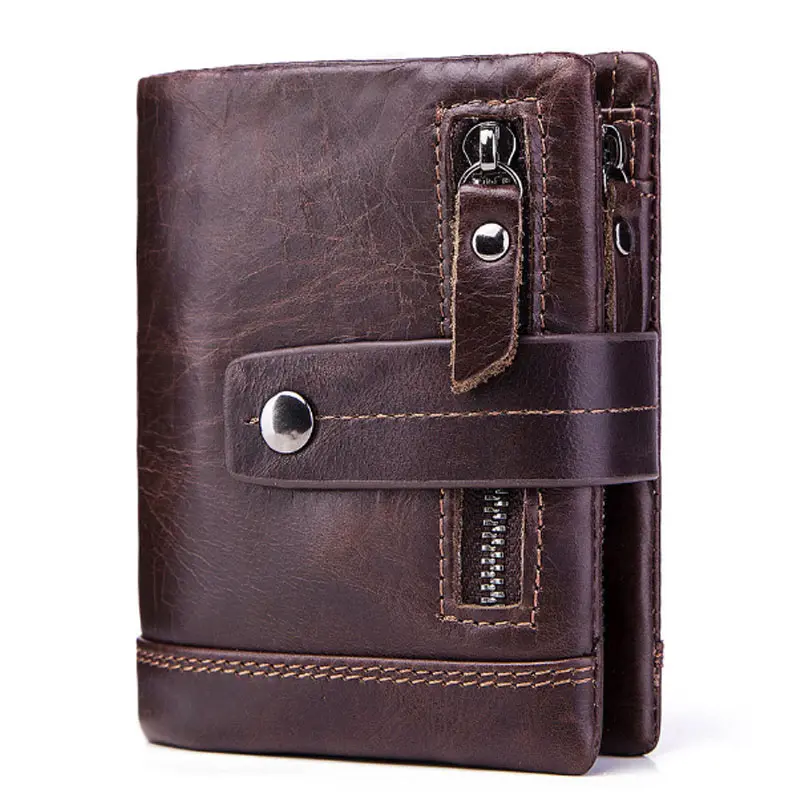 Wallet factory supplier men Italy genuine leather money bag trifold zipper buckle coin purse