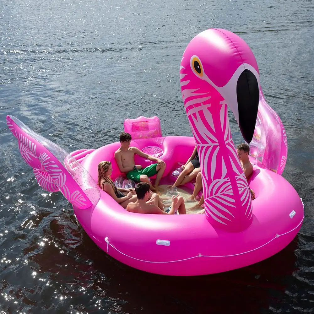 Pink glitter 6 pessoas flamingo flutuador inflável da água da piscina de água float partido barco para a venda