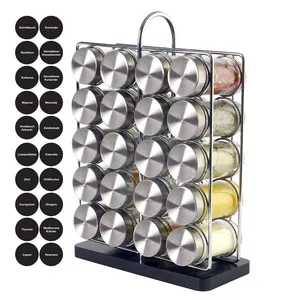 Top quality modern metal spice rack with 20 jars spice shelf rack organizer