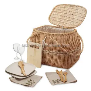 oval natural wicker baskets wholesale with white lining and 2 swing handles