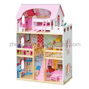 Tre piani di colore rosa bambini grande casa di bambola di legno del gioco del giocattolo
