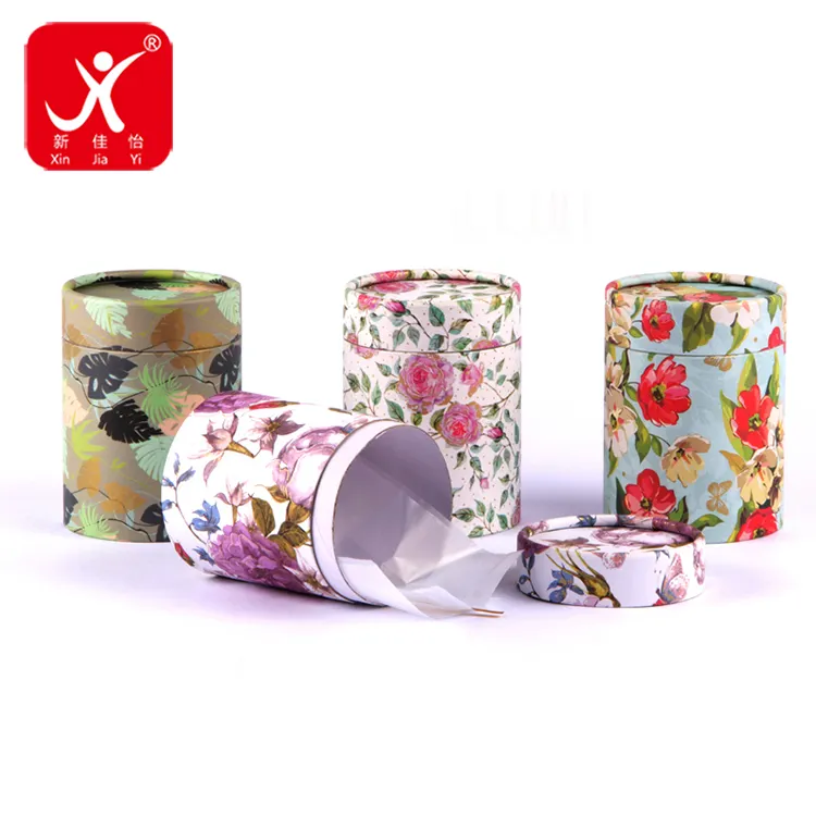 Xin Jia Yi di Imballaggio Rotondo Del Mestiere di Carta Scatola da Tè di Fiori Cilindro Polvere di Caffè Caddy Imballaggio Fantasia Cartone Tubo di Carta