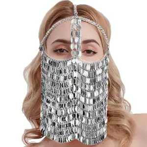 Hot Sexy Vrouwen Harnas Voor Gezicht Cover Metal Gezicht Sluier Kettingen Sieraden Volledige Gezicht Indian Head Chain Sieraden