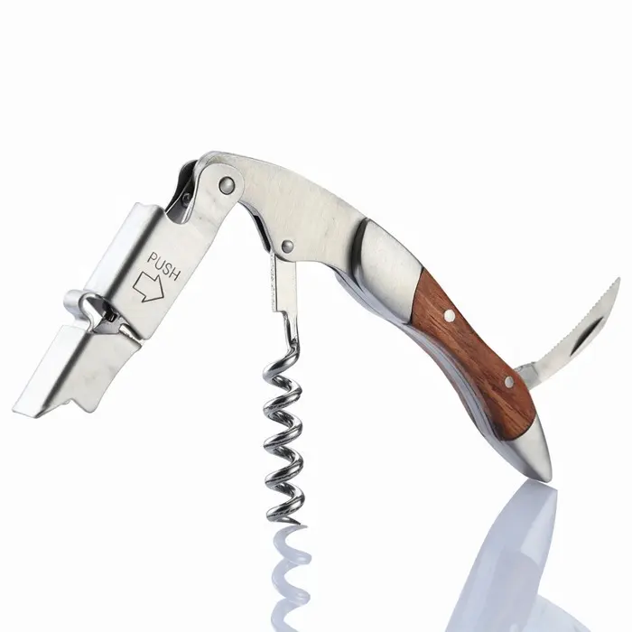 Top seller bar wooden handle portable corkscrew wine opener for sommelier