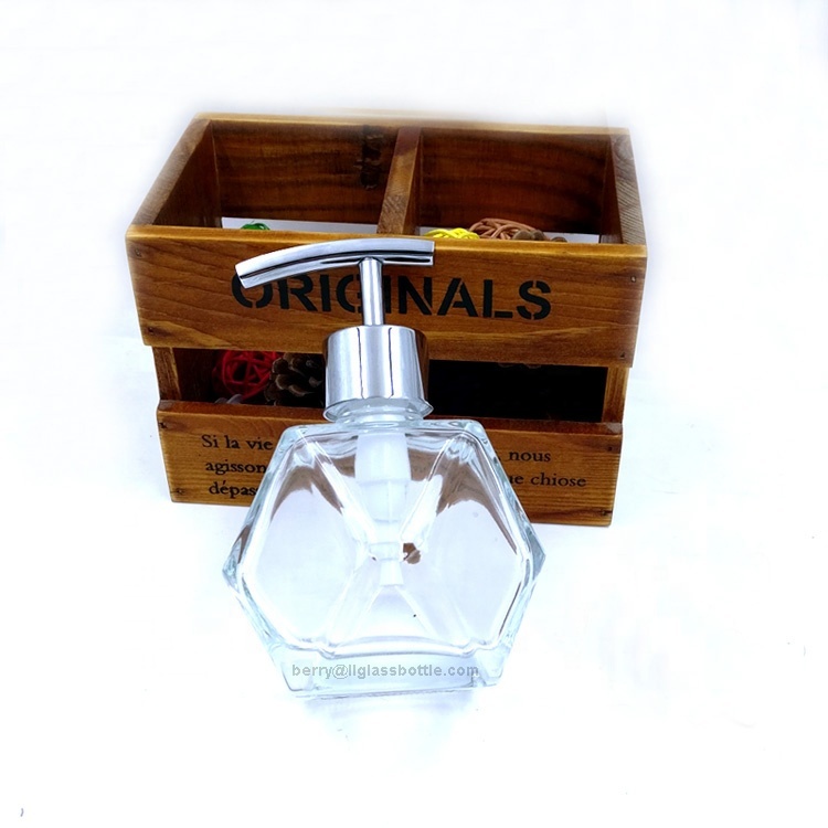 diamond designs 200ml sub container 7oz empty glass pump bottle for liquid soap