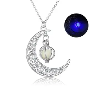 Magic Moon And Sun Glow In The Dark NecklaceFour Colors Beautiful Hollow Luminous Necklaces