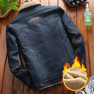 <strong>Men</strong> Winter Plaid <strong>Denim</strong> <strong>Jacket</strong> with Faux Fur Lining and Collar Plus Size Breathable - Product Image 5