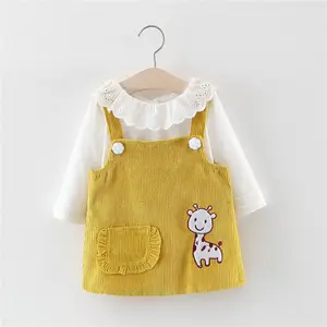 Корейский вариант детской одежды Hao, оптовая продажа, Осеннее однотонное платье на бретелях с оленем, юбка с 2 комплектами, для детей 2019