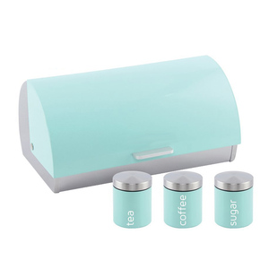 Roll Top <strong>Bread</strong> <strong>Bin</strong> and 3 Coffee, Tea and Sugar Canisters Set - Stainless Steel in 3 Fresh Colours - Mint <strong>Green</strong> - Product Image 1