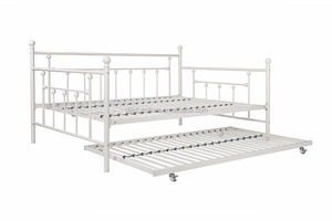 Manila <strong>Metal</strong> <strong>Daybed</strong> and Trundle, Full Size <strong>Daybed</strong> and Twin Size Trundle, Multifunctional, White - Product Image 6