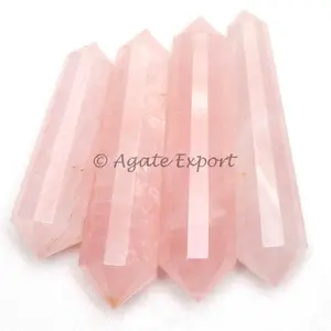Cristaux de quartz rose à 12 facettes, pointes de crayon Vogel, cristaux Hanifa, agate sculptée, pierre précieuse - Product Image 1