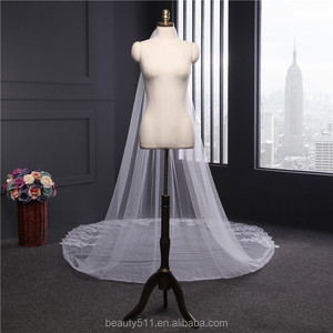 Vente en gros, dentelle longue de mariage, voile de mariage, blanc, cloche à une couche, fleur de mariage, Tulle long à la mode HL26 - Product Image 3