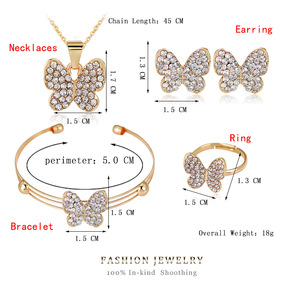 Conjunto de Joias para Meninas com Borboletas Fofas, 4 Peças, Conjunto de Moda com Cristais e Strass, Pulseira, Colar e Brincos - Product Image 3