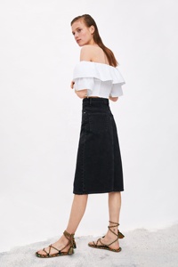 Denim <span class=keywords><strong>gonna</strong></span> midi classico nero fantasia casuale delle donne <span class=keywords><strong>gonna</strong></span> <span class=keywords><strong>con</strong></span> <span class=keywords><strong>spacco</strong></span> - Product Image 3