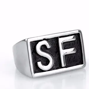 Wholesale 2015 New Design Custom Fashion Stainless Steel Jewelry For Men, Stainless Steel Initial Letter SF Harley Biker Ring