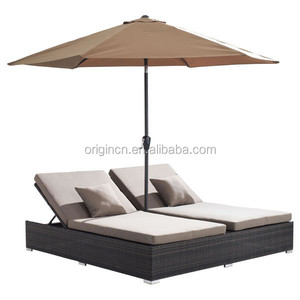 Chaise longue de <span class=keywords><strong>lit</strong></span> de luxe conçu 2 personnes réglable dos <span class=keywords><strong>parapluie</strong></span> trou rotin soleil <span class=keywords><strong>lit</strong></span> - Product Image 1