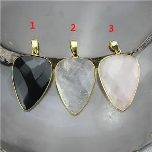 CH-CKP0039 Popular black agate/crystal quartz/rose quartz faceted pendant natural stone charm fashion jewelry accessory